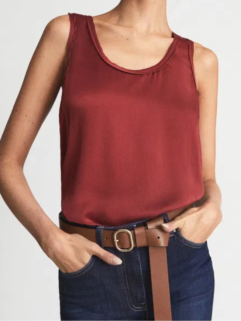 Reiss Riley Silk Front Vest Cami Tank Top Deep Red Size S